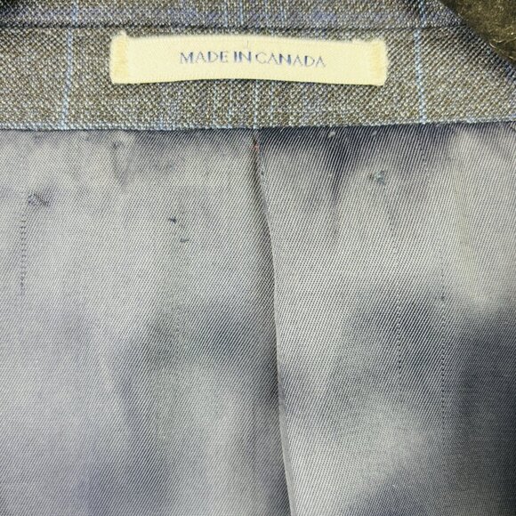 Peter Millar Suit Jacket Mens 48R Blue Gray Plaid 100% Wool 2 Button Blazer - Picture 4 of 13
